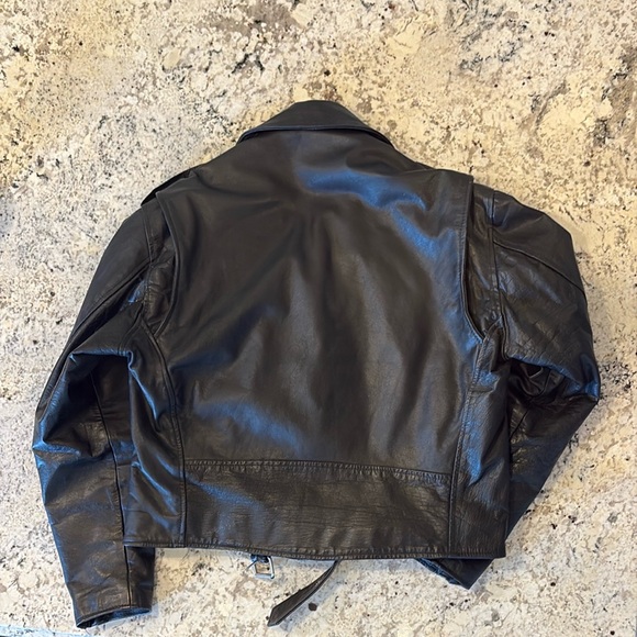 Classic Black Leather Motorcycle Jacket with Asymmetrical Zipper - Picture 3 of 3